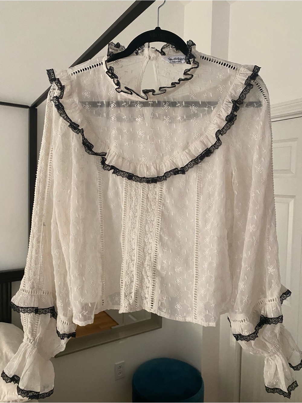 Miss Selfridge Ruffled Lace Peasant Blouse